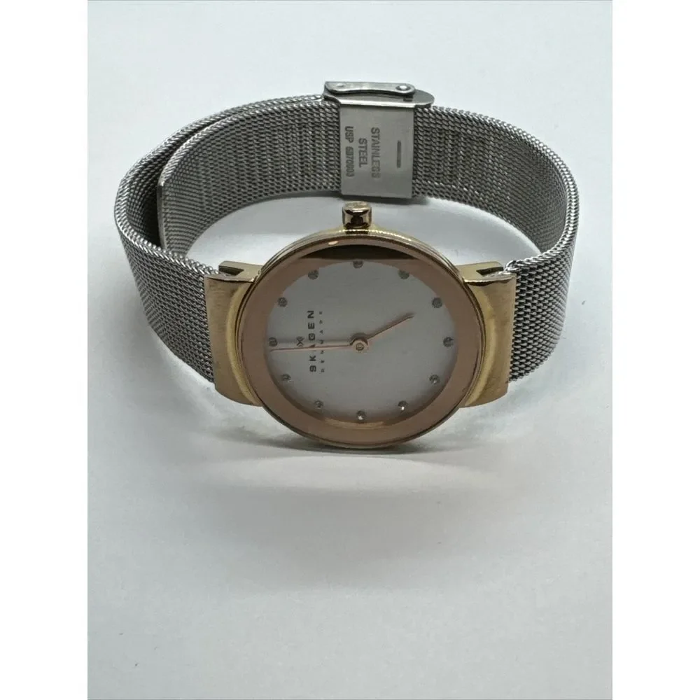 Skagen Freja 358SRSC Women's Two-Tone Steel Mesh Analog Dial Wrist Watch JNA939